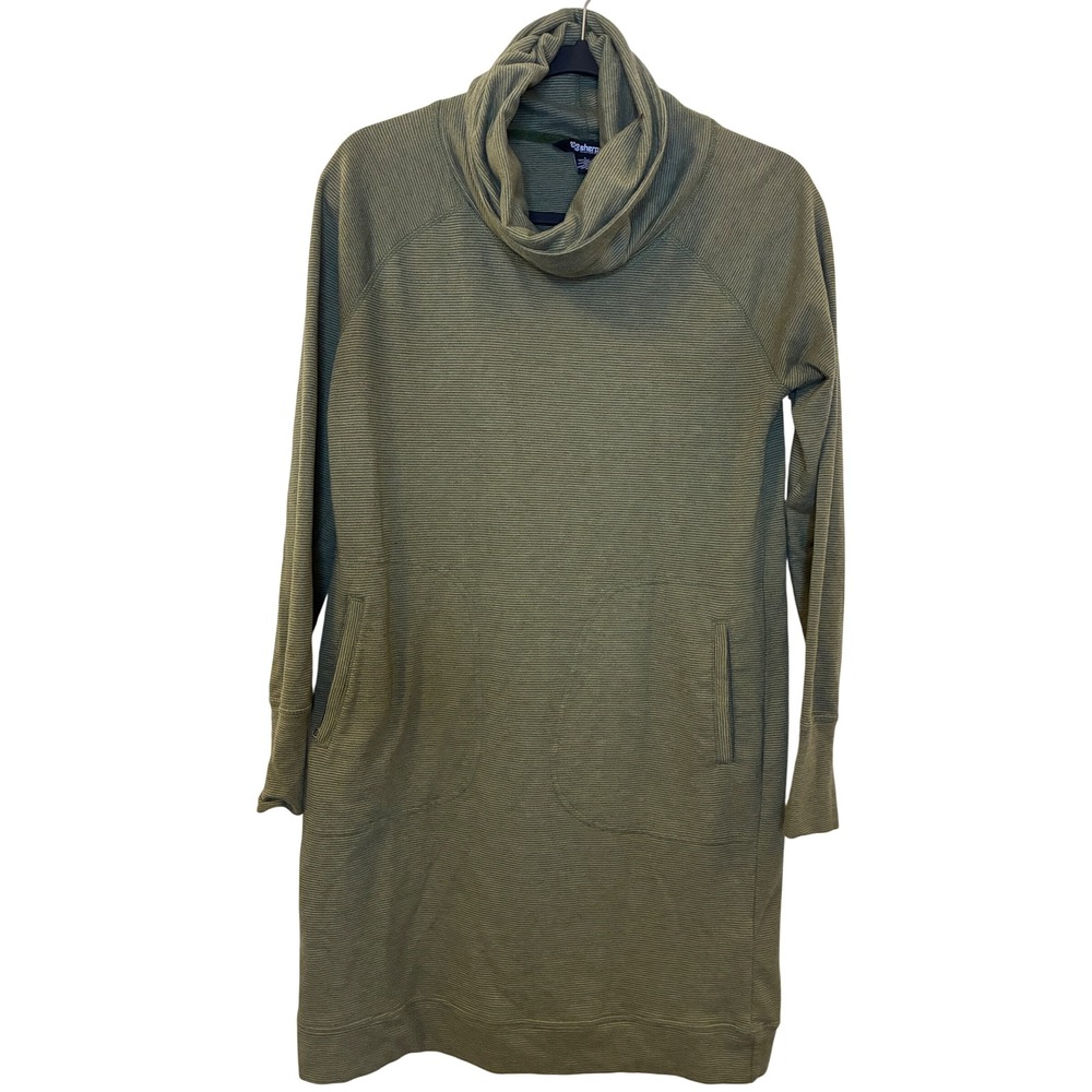 Sherpa Adventure Gear Women Olive Green Striped Cowl Neck Tunic Dress Small